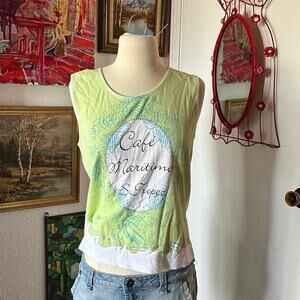 s oliver green white cafe graphic tank top